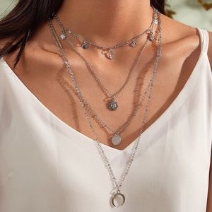 Disk and Moon  Layered Necklace.